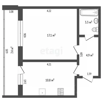 1-к кв. Тюменская область, Тюмень Малая Боровская ул., 38/1 (36.1 м)