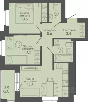2-к кв. Волгоградская область, Волгоград Трехгорная ул., 27 (52.3 м)