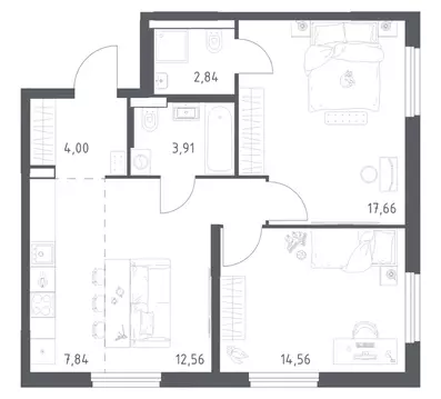 2-к кв. Башкортостан, Уфа ул. Минигали Губайдуллина, 8к9 (63.37 м)