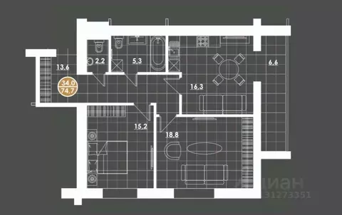 2-к кв. Пензенская область, Пенза ул. Тимирязева, 11 (76.9 м)