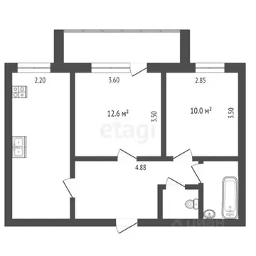 2-к кв. Тюменская область, Тюмень Утешево мкр, ул. Школьная, 16 (47.4 ...