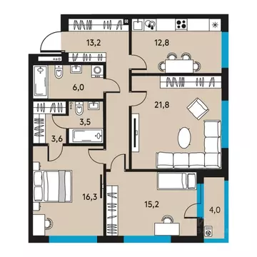 3-к кв. Пермский край, Пермь ул. Пушкина, 91 (94.4 м)