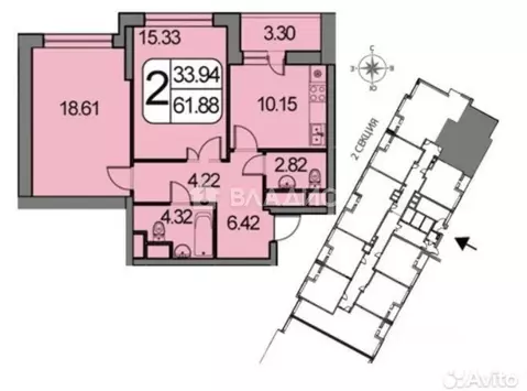 2-комнатная квартира: Котельники, жилой комплекс Белые Росы, к1 (64.5 ...