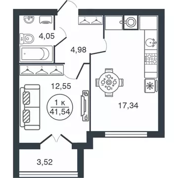 1-к кв. Тверская область, Тверь Бурашевское ш., 60 (41.54 м)