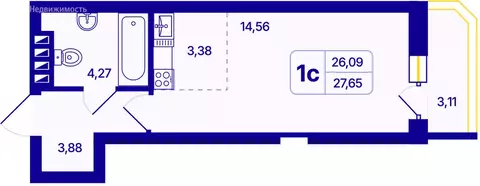 Квартира-студия: Новосибирск, жилой комплекс Астон. Шесть Звёзд (27.65 ...