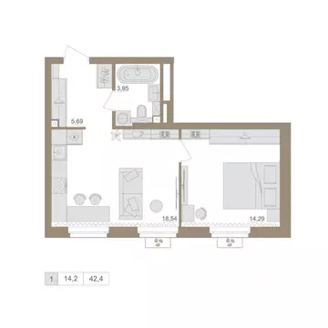 1-к кв. Башкортостан, Уфа бул. Яркий (42.47 м)