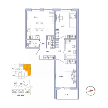 2-к кв. Ленинградская область, Гатчина ул. Чехова, 39к2 (78.3 м)