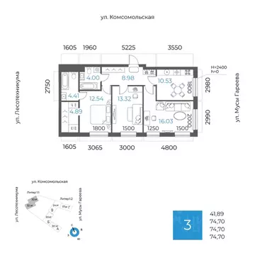 3-к кв. Башкортостан, Уфа Глумилино-1 мкр, 8-е Небо жилой комплекс ...