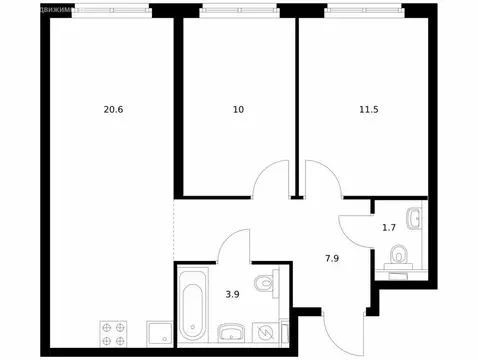 2-комнатная квартира: Ярославль, улица Академика Колмогорова, 24 (55 ...