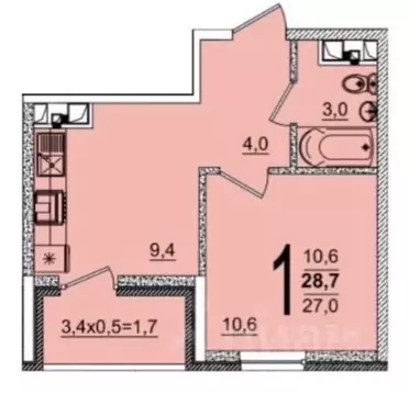 1-к кв. Краснодарский край, Краснодар ул. Западный обход, 45к4 (27.4 ...
