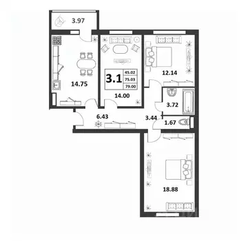 3-к кв. Новгородская область, Великий Новгород ул. Якова Павлова, 15 ...