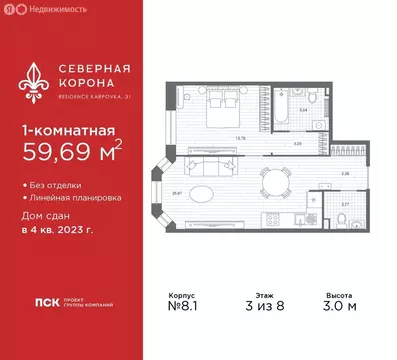 1-комнатная квартира: Санкт-Петербург, набережная реки Карповки, 31к1 ...