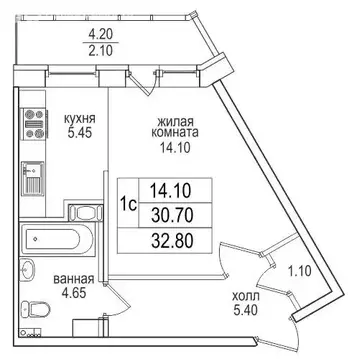 Квартира-студия: посёлок Парголово, улица Фёдора Абрамова, 21к3 (30.7 ...