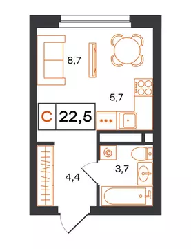 Квартира-студия: Екатеринбург, улица Патриса Лумумбы, 54 (22.5 м)