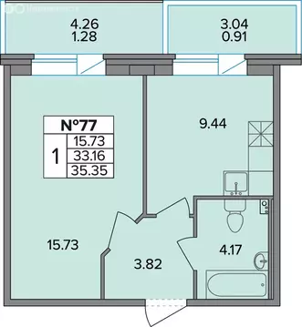 1-комнатная квартира: Ленсоветовский, 19к2 (35.2 м)