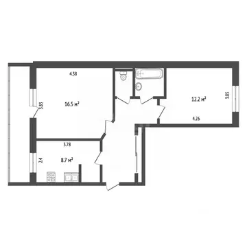 2-к кв. Челябинская область, Челябинск Молодогвардейская ул., 5А (50.7 ...