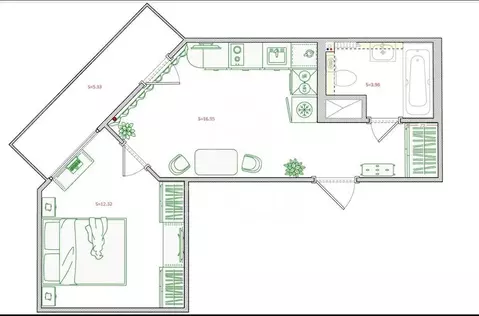 1-комнатная квартира: Санкт-Петербург, Богатырский проспект, 2А (39 м)