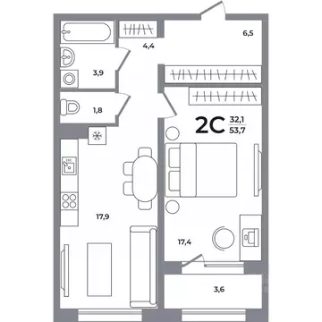2-к кв. Новосибирская область, Новосибирск Беловежский мкр,  (53.5 м)