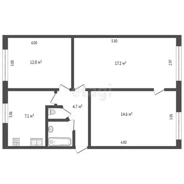 3-комнатная квартира: Вологда, улица Маяковского, 24 (58.4 м)