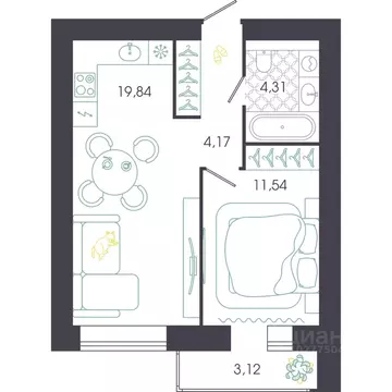1-к кв. Пензенская область, Пенза Колышлейская ул., 7 (41.42 м)