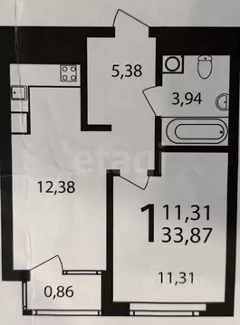 2-к кв. Башкортостан, Уфа ул. Энтузиастов, 15 (33.1 м)