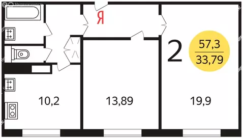 2-комнатная квартира: Москва, Поречная улица, 23 (58.5 м)
