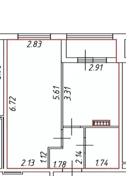 Квартира, 1 комната, 34.4 м