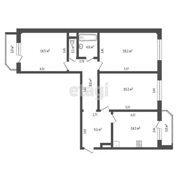 3-комнатная квартира: Тюмень, улица Николая Семёнова, 25 (90 м)