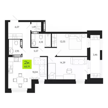 2-к кв. Томская область, Томск Уютный жилой квартал, ул. Маяковского, ...