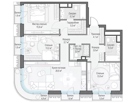 3-к кв. Москва Электрический пер., 1С21 (106.0 м)