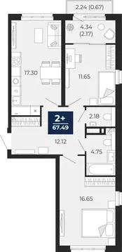 2-комнатная квартира: Тюмень, Камчатская улица, 107к1 (71.23 м)