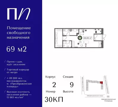 Помещение свободного назначения в Москва ул. 1-я Бухвостова, 2к3 (69 ...
