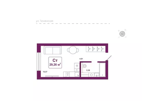 Студия Тюменская область, Тюменский район, д. Дударева Родина-2 жилой ...