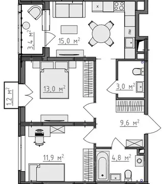 2-к кв. Владимирская область, Владимир Сновицы-Веризино мкр,  (59.36 ...