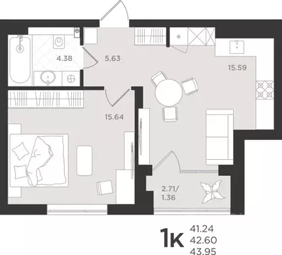 1-к кв. Калининградская область, Светлогорск  (42.6 м)