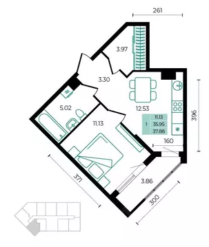 1-к кв. Адыгея, Майкопский район, пос. Тульский ул. Заречная (37.88 м)