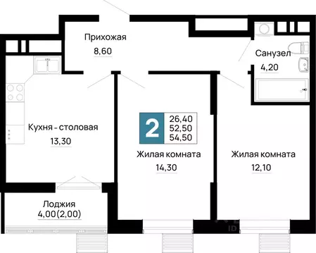 2-к кв. Адыгея, Тахтамукайский район, Яблоновский пгт  (54.5 м)