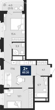 2-комнатная квартира: Тюмень, проезд Капитана Куликова, 5 (62.2 м)