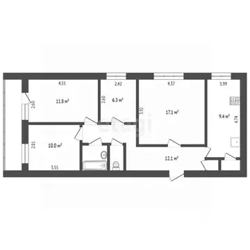 4-к кв. Вологодская область, Череповец просп. Луначарского, 30 (71.4 ...