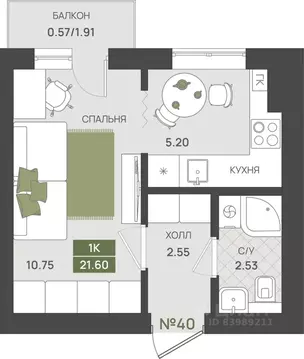 1-к кв. Калининградская область, Гурьевск  (21.6 м)