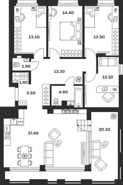 3-к кв. Тульская область, Тула ул. Михеева, 9А (122.93 м)