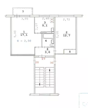 2-к кв. Свердловская область, Екатеринбург ул. Восточная, 166А (42.0 ...