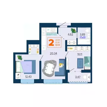 2-к кв. Брянская область, Брянск Московский мкр, Микрорайон Акватория ...