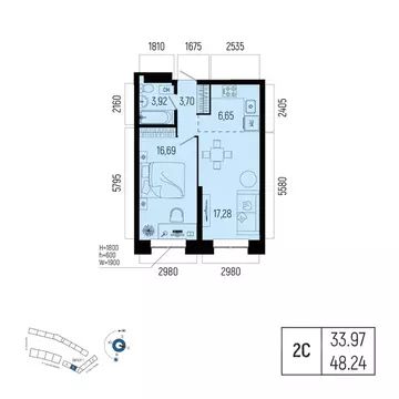 2-к кв. Башкортостан, Уфа Глумилино-1 мкр, Новатор жилой комплекс ...