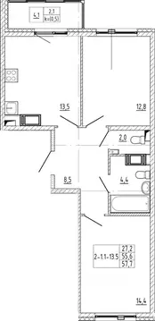 2-к кв. Санкт-Петербург пос. Шушары, ул. Чудовская, 14к1 (57.7 м)