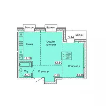 2-к кв. Бурятия, Улан-Удэ Энергетик мкр,  (52.97 м)