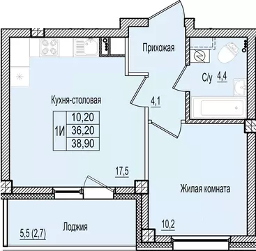1-к кв. Псковская область, Псков Крестовский жилой комплекс (38.9 м)