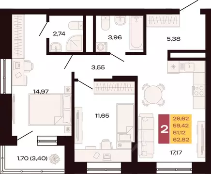 2-к кв. Свердловская область, Екатеринбург Юго-Западный жилрайон, ...