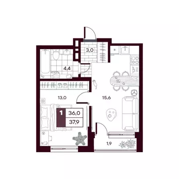 1-к кв. Тюменская область, Тюменский муниципальный округ, д. Дударева ...