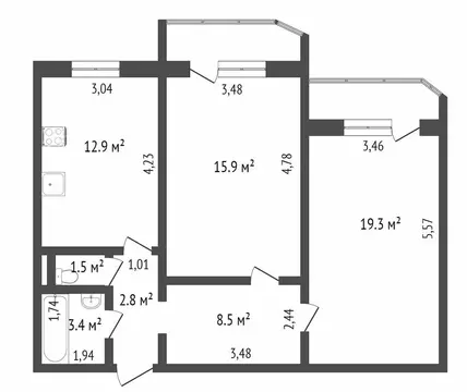 2-комнатная квартира: Тюмень, Широтная улица, 130к2 (64.5 м)